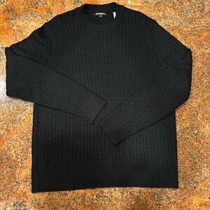 Karl Lagerfeld Paris Men's Large Black Cable Knit Crewneck Textures Sweater